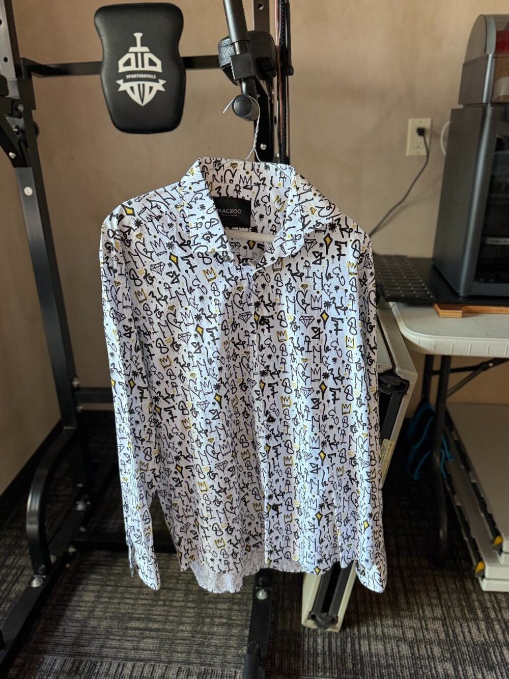 Maceoo Graffiti Print Long Sleeve Button-Up Shirt Men’s 4/L